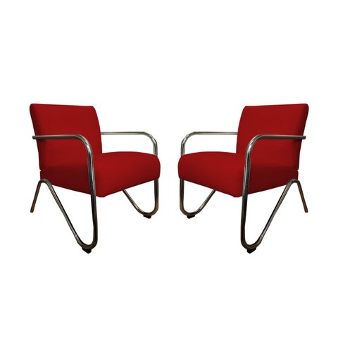 Kit 2 Poltronas Decorativa Bela Suede Vermelho Braço Cromado Mz Decor