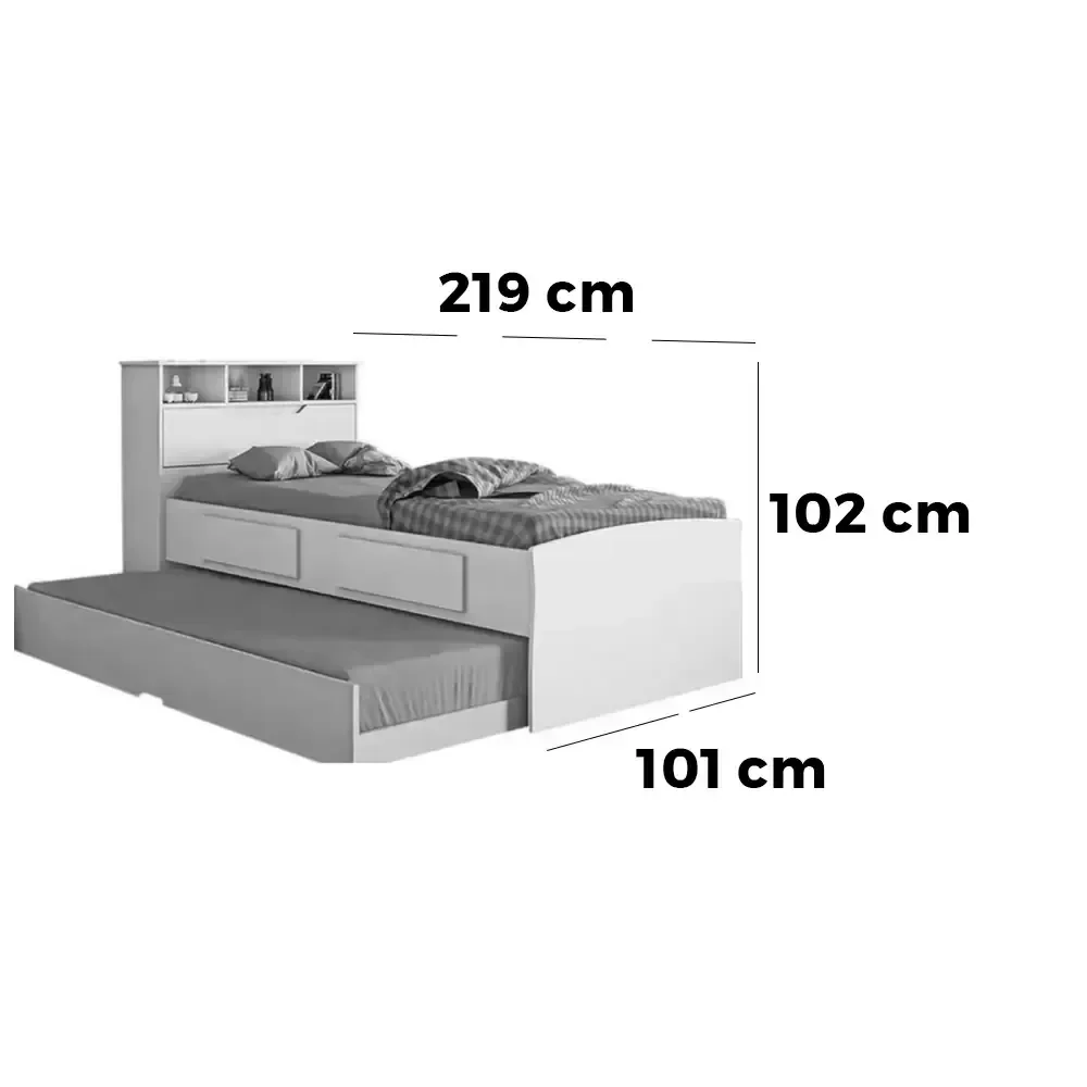 Ver imagem 2 de Cama Ravena com Cama Auxiliar Solteiro 2 Gavetas e Baú Conquista Cor Branco