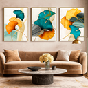 Ver imagem 2 de Quadro Decorativo Floral Azul Verde e Dourado