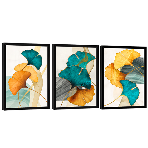 Quadro Decorativo Floral Azul Verde e Dourado