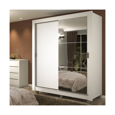 Guarda-Roupa Solteiro Madesa Dallas Plus 2 Portas de Correr com Espelho 4 Gavetas com Pés Branco Cor