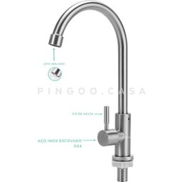 Torneira para Cozinha em Aço inox Escovado Aporé Pingoo.casa - Prata - 5
