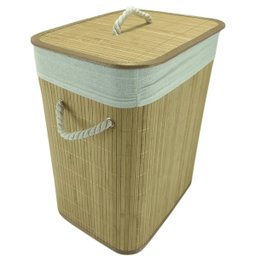 Cesto De Roupa Em Bambu Retangular Cor Palha 50x40x30cm - Marrom amarelado - 1