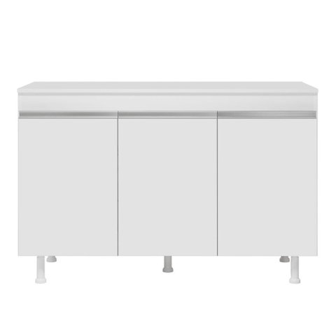 Balcão Buffet Gabinete de Cozinha Lux 120cm 100% Mdf com Tampo 03 Portas Branco - Desk Design
