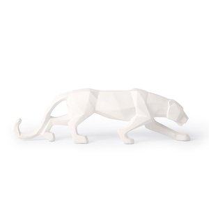 Escultura Leopardo Pantera em Poliresina Branca Mart 45cm
