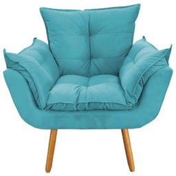 Poltrona Decorativa Sala Recepção Escritório Deluxe com Puff Suede Turquesa - 3