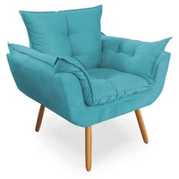 Poltrona Decorativa Sala Recepção Escritório Deluxe com Puff Suede Turquesa - 2