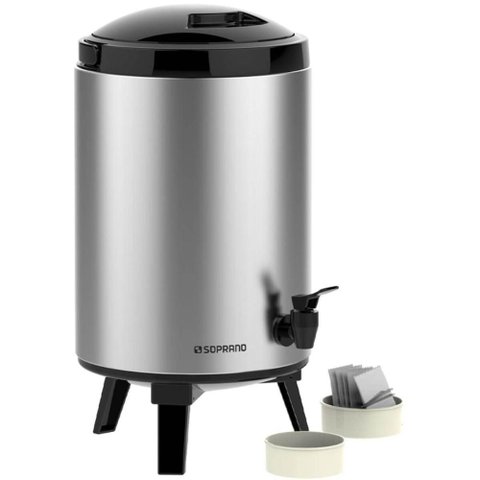 Garrafão Térmico Aço Inox Tipo Botijão 9,5l em Inox com Torneira Preto Palace Soprano