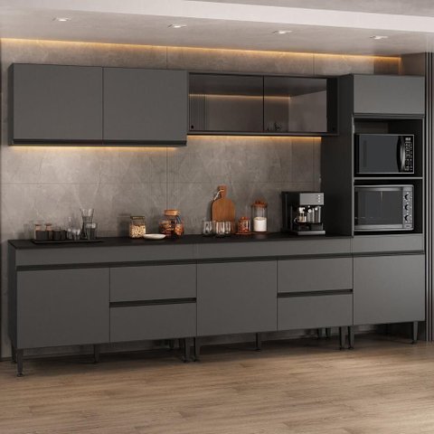 Cozinha Completa Modulada 10 Portas 2 Gavetas MDF MDP Cinza