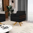 Ver imagem 7 de Kit 02 Poltronas Linho Base De Madeira Ma30 A79 Preto