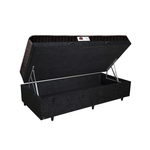 Cama Box Baú Solteiro Colchão Classic Mola Ensacada + Box Suede Preto Rc Sono Leve 68x88x188