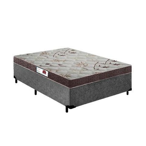 Cama Box Casal Colchão Espuma D45 Bordado + Box Suede Cinza Rc Sono Leve 60x138x188