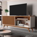 Ver imagem 2 de Rack Buriti Ripado Off White e Freijó para TV com Nichos e Design Sofisticado
