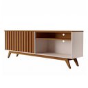 Ver imagem 1 de Rack Buriti Ripado Off White e Freijó para TV com Nichos e Design Sofisticado