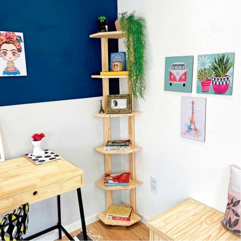 Estante de Canto de Madeira Pinus 6 Prateleiras Linea Natural