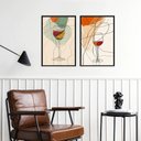 Ver imagem 1 de Kit 2 Quadros Vinhos - Linhas Abstratas 45x34cm - com Vidro:moldura Branca