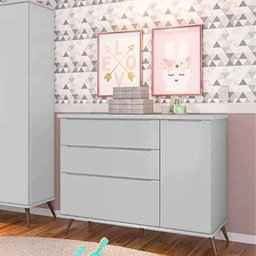 Cômoda Melinda Cinza 100% mdf 3 Gavetas e 1 Porta - Phoenix Baby - 1