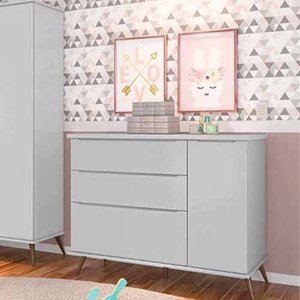 Cômoda Melinda Cinza 100% mdf 3 Gavetas e 1 Porta - Phoenix Baby