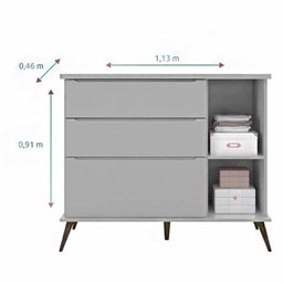 Cômoda Melinda Cinza 100% mdf 3 Gavetas e 1 Porta - Phoenix Baby - 3