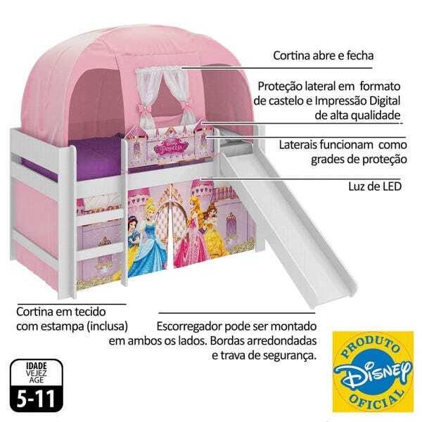 Cama com Escorrega Barraca e Luz/LED Princesas Original Disney PuraMagia - 6