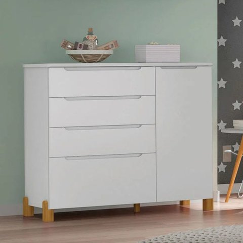 Cômoda Infantil Melody Decor 4 Gavetas 1 Porta Branco Móveis Estrela