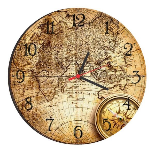 Relógio De Parede Estilo Rústico Vintage Mapa Antigo 30cm - 1