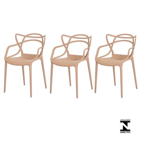 Kit 3 Cadeiras Allegra Nude Sala Cozinha Jantar
