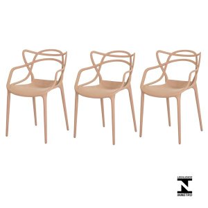 Kit 3 Cadeiras Allegra Nude Sala Cozinha Jantar