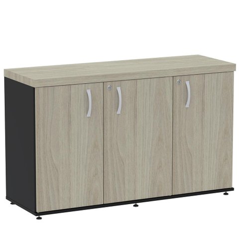 Armário Baixo Credenza PE40 Pandin 121,50 cm (largura) MDP Cor Nogueira CasaBlanca e Preto Tres