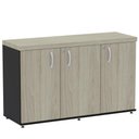 Ver imagem 1 de Armário Baixo Credenza PE40 Pandin 121,50 cm (largura) MDP Cor Nogueira CasaBlanca e Preto Tres