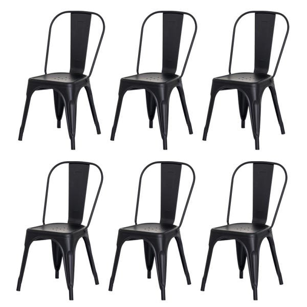 Kiti 6 Cadeiras Tolix Iron Design Preto Aço Industrial Sala Cozinha Jantar Bar