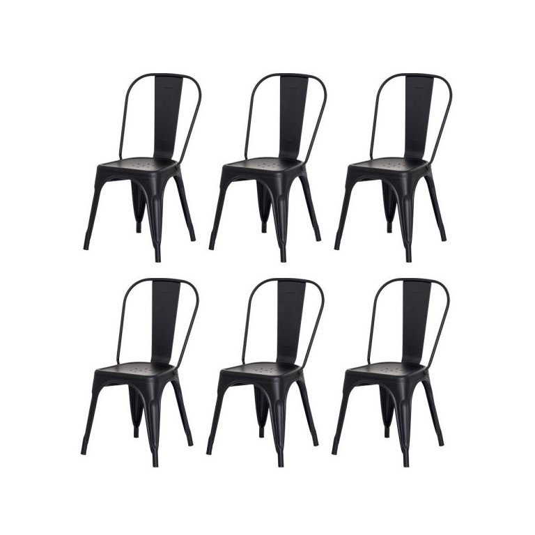 Kiti 6 Cadeiras Tolix Iron Design Preto Aço Industrial Sala Cozinha Jantar Bar