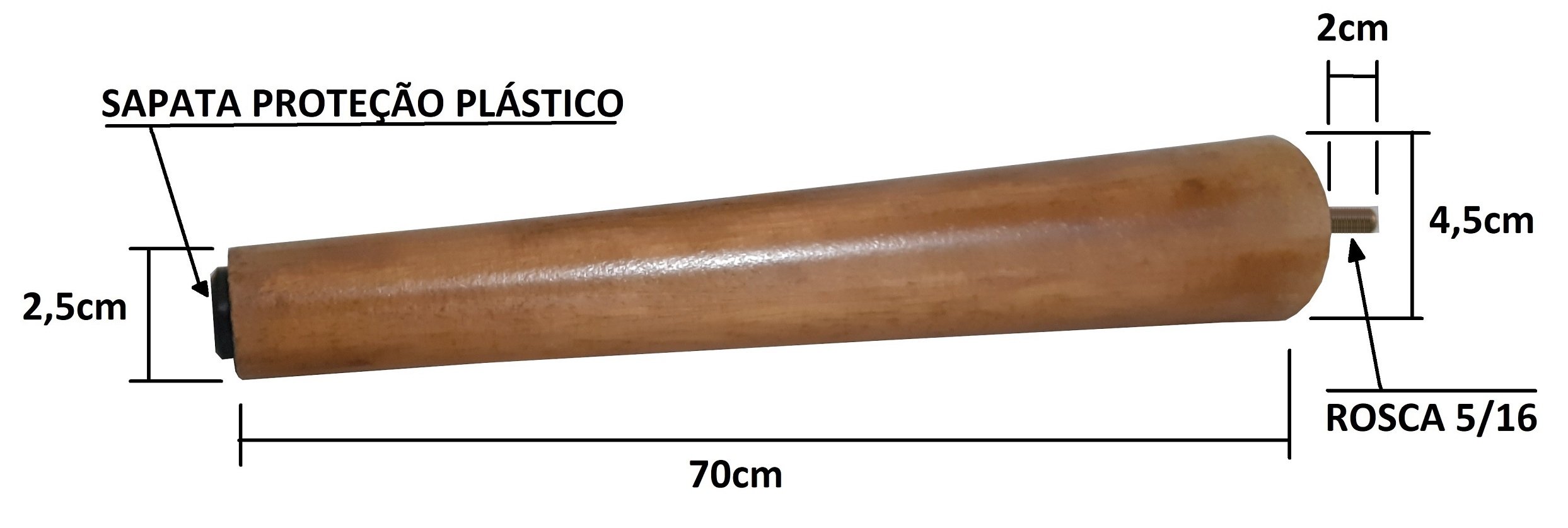 Kit de 4 Pé Palito 75cm Amendoa Marrom Claro com Parafuso 5/16 - 2