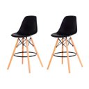 Ver imagem 1 de Kit 2 Banquetas Alta Eiffel Eames Preta Base Madeira Cozinha Bar Bistrô Bancada