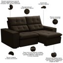 Ver imagem 3 de Sofá Retrátil Reclinável para Sala 3 Lugares 210cm Vincent F04 Veludo Marrom Escuro - Lyam Decor