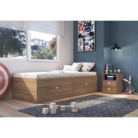 Cama de Solteiro 78cm com Mesa de Cabeceira Tokio Montana Cj042 Art In Móveis