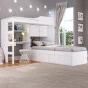 Ver imagem 1 de Conjunto Cama de Solteiro com Baú e Cama Alta Lion com Escada e Escrivaninha Branco Cj038 Art In Móv