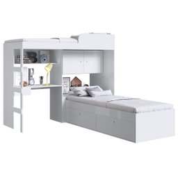 Conjunto Cama de Solteiro com Baú e Cama Alta Lion com Escada e Escrivaninha Branco Cj038 Art In Móv - 3