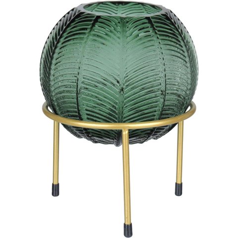 Vaso Decorativo de Vidro Verde 21x15x15cm Enfeite Sala Mesa Estante Aparador