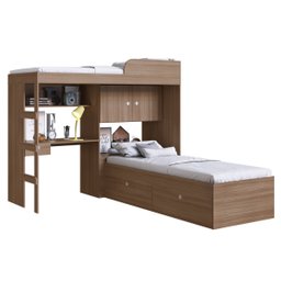 Conjunto Cama de Solteiro com Baú e Cama Alta Lion com Escada e Escrivaninha Montana Cj038 Art In Mó - 3