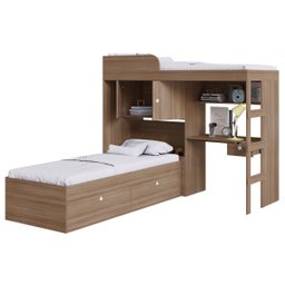 Conjunto Cama de Solteiro com Baú e Cama Alta Lion com Escada e Escrivaninha Montana Cj038 Art In Mó - 5