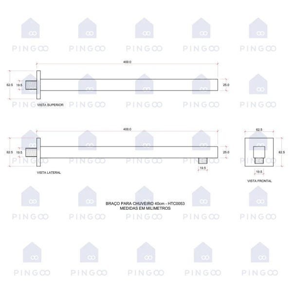 Ducha Chuveiro Inox 20 com Braço 40cm Mundaú Pingoo.casa - Preto - 6