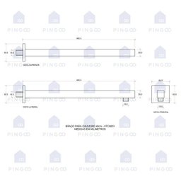 Ducha Chuveiro Inox 20 com Braço 40cm Mundaú Pingoo.casa - Preto - 6