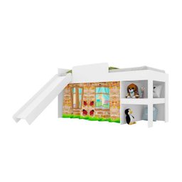 Conjunto Cama Infantil 88cm com Escorregador e Baú 2pc Branco Cj039 Meu Fofinho - 1