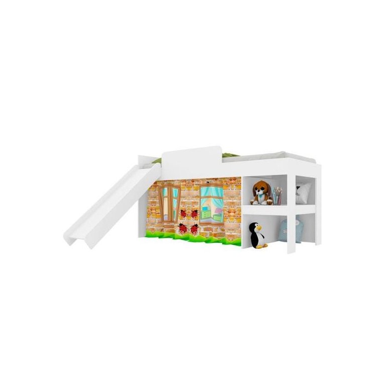 Conjunto Cama Infantil 88cm com Escorregador e Baú 2pc Branco Cj039 Meu Fofinho