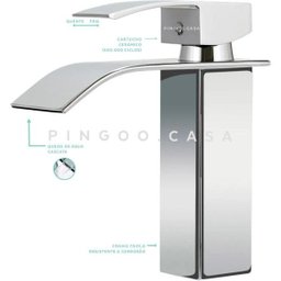 Torneira para Banheiro Cascata Misturador Monocomando Baixa Paraná Pingoo.Casa - Cromado - Cinza Cla - 5