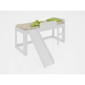 Cama Infantil 185,2cm com Escorregador, Escada e Cortina Diversão Branco Cm090 Meu Fofinho