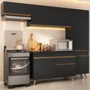 Ver imagem 1 de Armário Cozinha Modulada Compacta 252cm com Balcão Veneza Multimóveis Mp3761 Preto/dourado