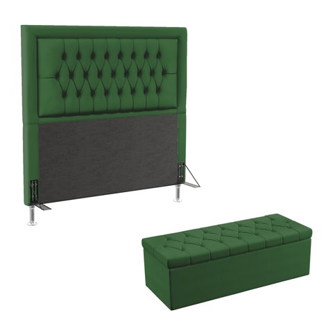 Kit Cabeceira Pegasus e Calçadeira Sagitarius 160 Para Cama Queen Sued Verde Aradecor