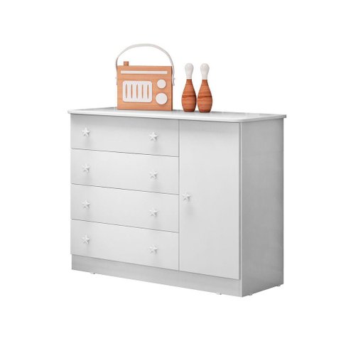 Comoda Sapateira Infantil 1 Porta e 4 Gavetas Brilhar Branco